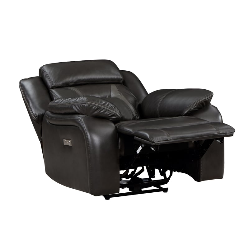 Millie 40 Inch Power Recliner Chair- Dark Gray Faux Leather- Solid Wood