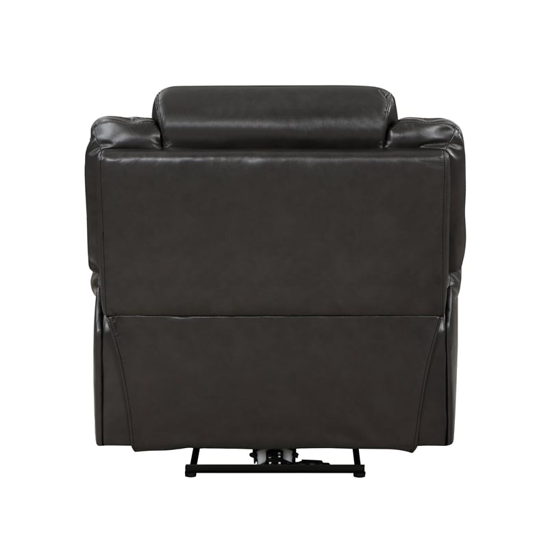 Millie 40 Inch Power Recliner Chair- Dark Gray Faux Leather- Solid Wood