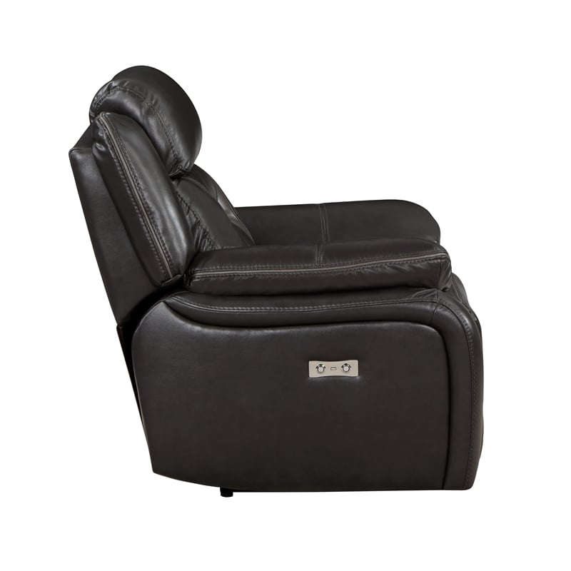 Millie 40 Inch Power Recliner Chair- Dark Gray Faux Leather- Solid Wood