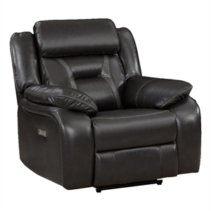 Millie 40 Inch Power Recliner Chair- Dark Gray Faux Leather- Solid Wood