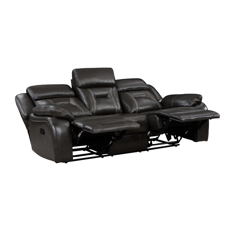 Millie 86 Inch Manual Dual Recliner Sofa- Cushioned Dark Gray Faux Leather