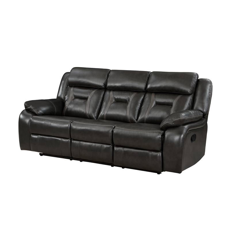 Millie 86 Inch Manual Dual Recliner Sofa- Cushioned Dark Gray Faux Leather