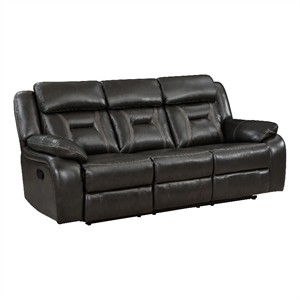 Millie 86 Inch Manual Dual Recliner Sofa- Cushioned Dark Gray Faux Leather