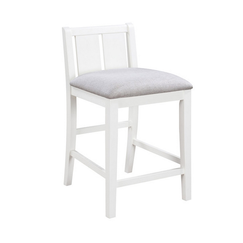 Ham 25 Inch Counter Height Chair Set of 2- Cream Fabric- White Wood Finish
