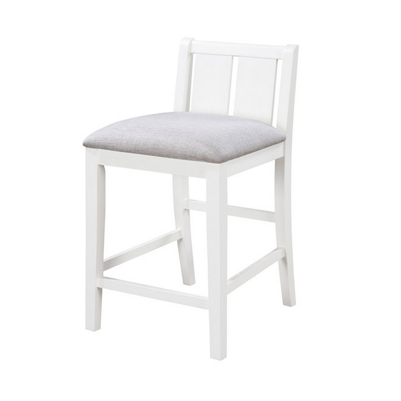 Ham 25 Inch Counter Height Chair Set of 2- Cream Fabric- White Wood Finish
