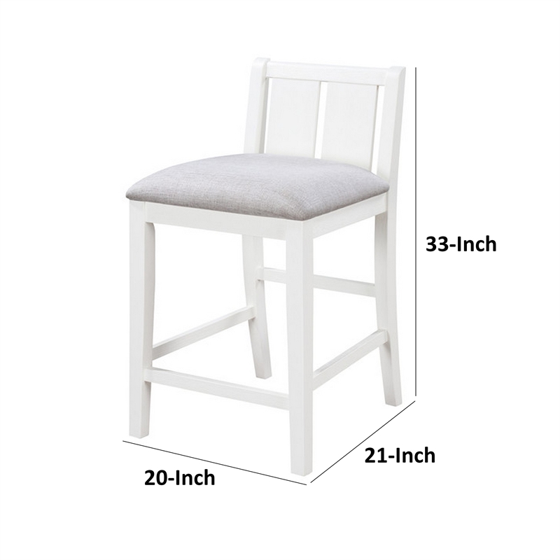 Ham 25 Inch Counter Height Chair Set of 2- Cream Fabric- White Wood Finish