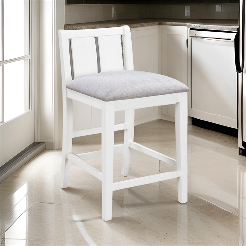 Ham 25 Inch Counter Height Chair Set of 2- Cream Fabric- White Wood Finish
