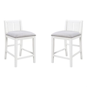 Ham 25 Inch Counter Height Chair Set of 2- Cream Fabric- White Wood Finish