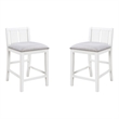 Ham 25 Inch Counter Height Chair Set of 2- Cream Fabric- White Wood Finish