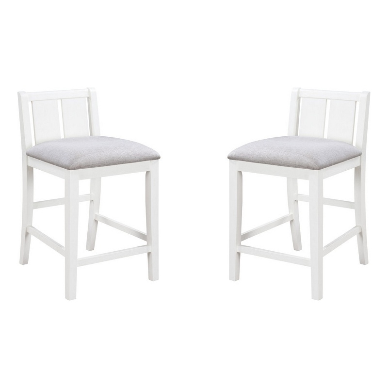 Ham 25 Inch Counter Height Chair Set of 2- Cream Fabric- White Wood Finish