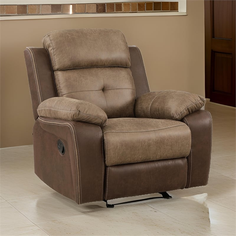 Emma 38 Inch Manual Glider Recliner Chair- Brown Microfiber- Solid Wood