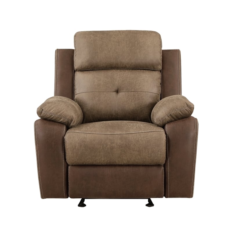Emma 38 Inch Manual Glider Recliner Chair- Brown Microfiber- Solid Wood