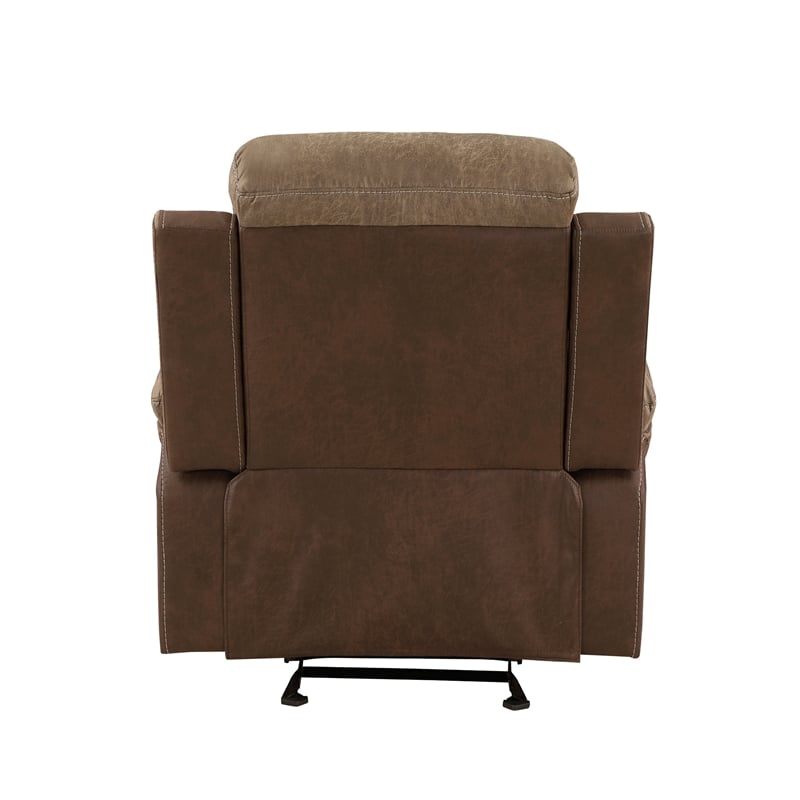 Emma 38 Inch Manual Glider Recliner Chair- Brown Microfiber- Solid Wood