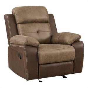 Emma 38 Inch Manual Glider Recliner Chair- Brown Microfiber- Solid Wood