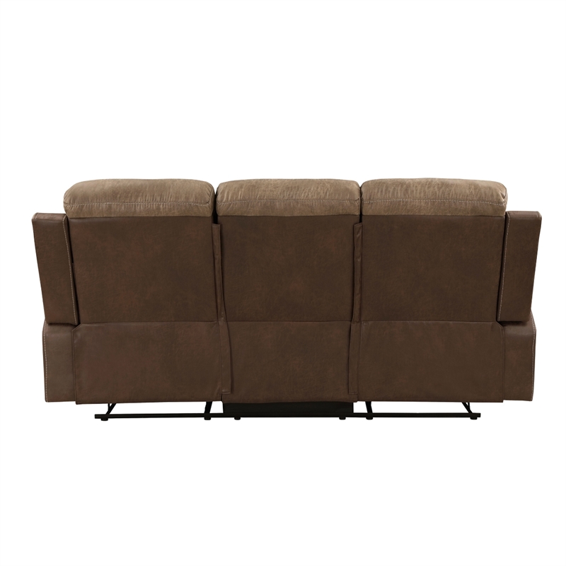 Emma 84 Inch Double Manual Recliner Sofa- Soft Brown Microfiber- Solid Wood