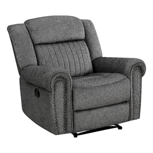 Ben 38 Inch Manual Recliner Chair- Gray Microfiber- Plush Foam- Solid Wood