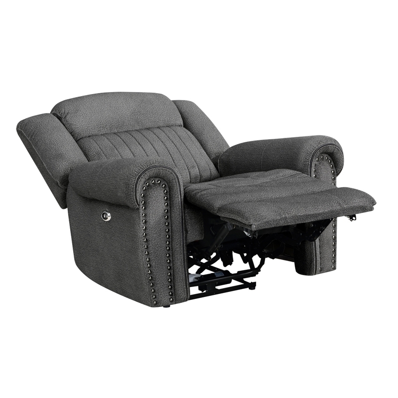 Ben 38 Inch Power Recliner Chair- Soft Cushions Gray Microfiber- Solid Wood
