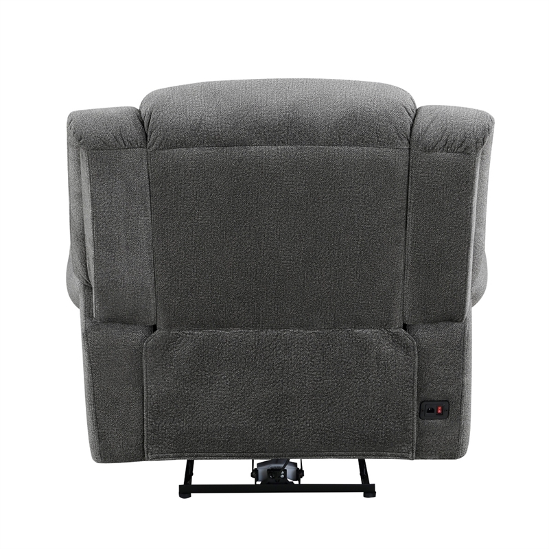Ben 38 Inch Power Recliner Chair- Soft Cushions Gray Microfiber- Solid Wood