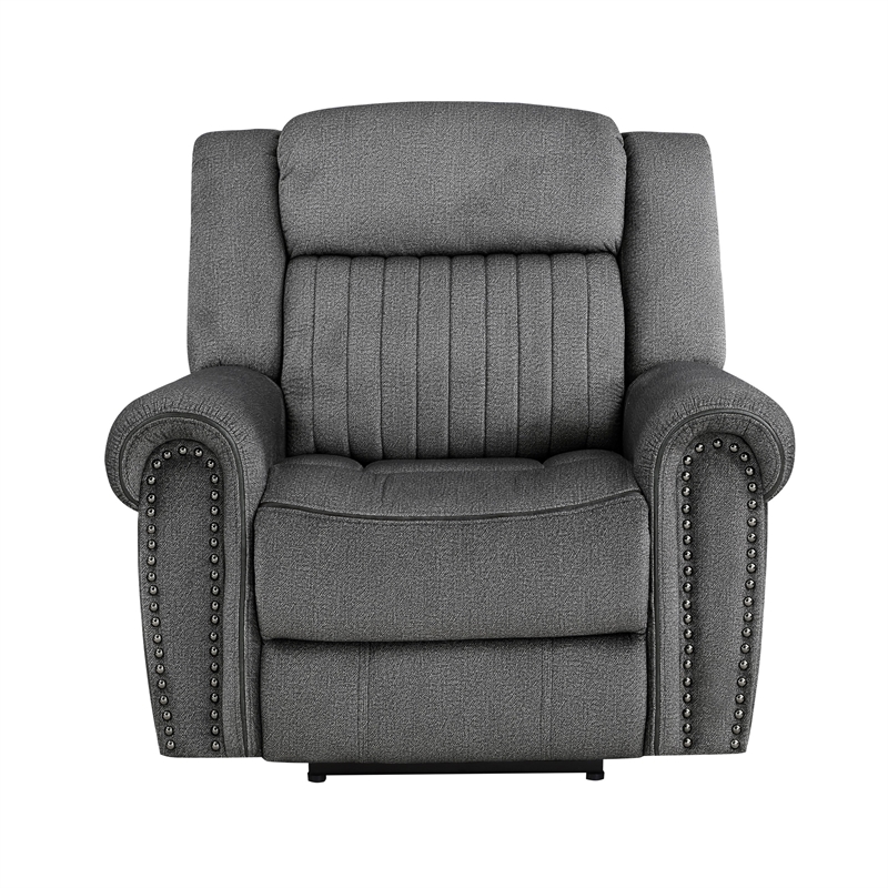 Ben 38 Inch Power Recliner Chair- Soft Cushions Gray Microfiber- Solid Wood