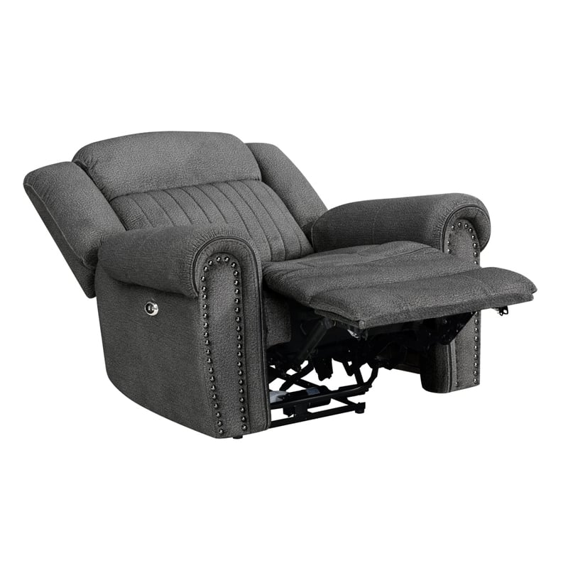 Ben 38 Inch Power Recliner Chair- Soft Cushions Gray Microfiber- Solid Wood