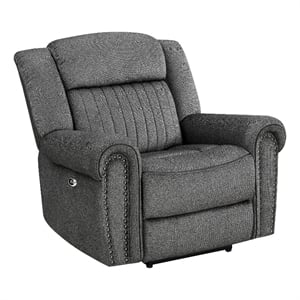Ben 38 Inch Power Recliner Chair- Soft Cushions Gray Microfiber- Solid Wood
