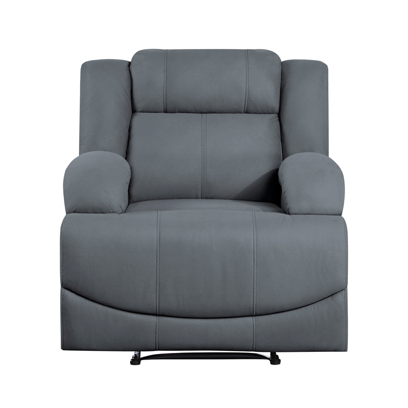 Kate 37 Inch Manual Recliner Chair- Cushions- Blue Microfiber- Solid Wood