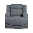 Kate 37 Inch Manual Recliner Chair- Cushions- Blue Microfiber- Solid Wood