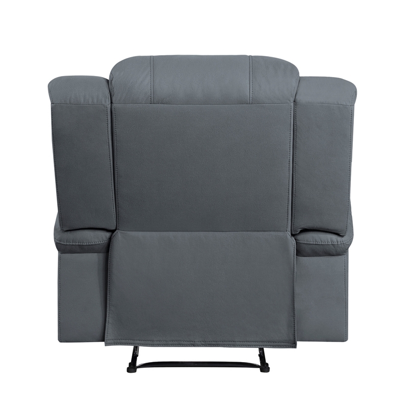 Kate 37 Inch Manual Recliner Chair- Cushions- Blue Microfiber- Solid Wood