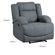 Kate 37 Inch Manual Recliner Chair- Cushions- Blue Microfiber- Solid Wood