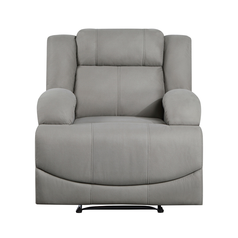 Kate 37 Inch Manual Recliner Chair- Cushions- Gray Microfiber- Solid Wood