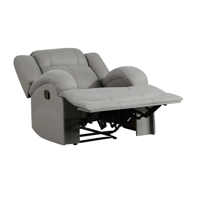 Kate 37 Inch Manual Recliner Chair- Cushions- Gray Microfiber- Solid Wood