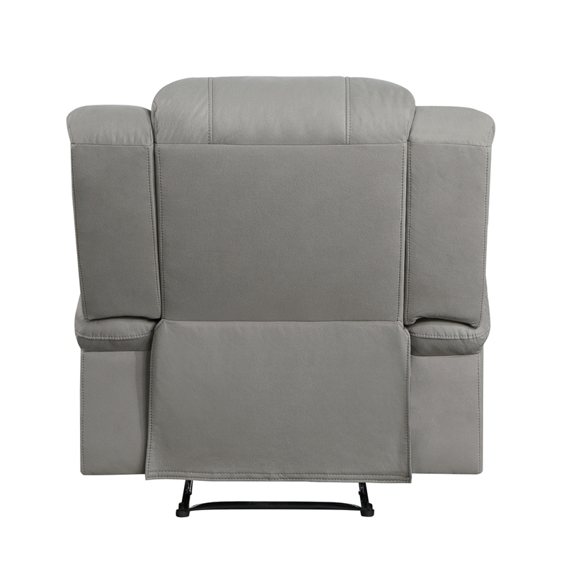 Kate 37 Inch Manual Recliner Chair- Cushions- Gray Microfiber- Solid Wood