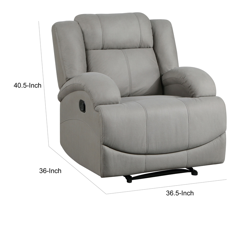 Kate 37 Inch Manual Recliner Chair- Cushions- Gray Microfiber- Solid Wood