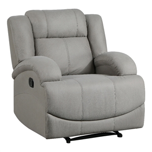 Kate 37 Inch Manual Recliner Chair- Cushions- Gray Microfiber- Solid Wood