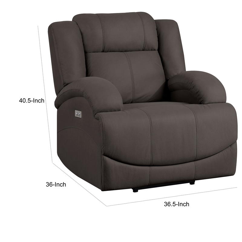 Kate 37 Inch Power Recliner Chair- USB- Brown Microfiber- Solid Wood