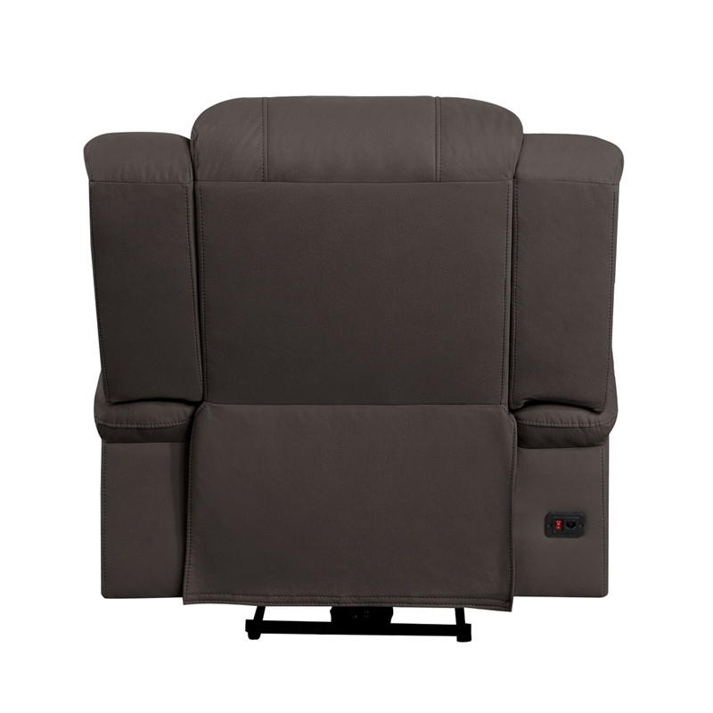 Kate 37 Inch Power Recliner Chair- USB- Brown Microfiber- Solid Wood