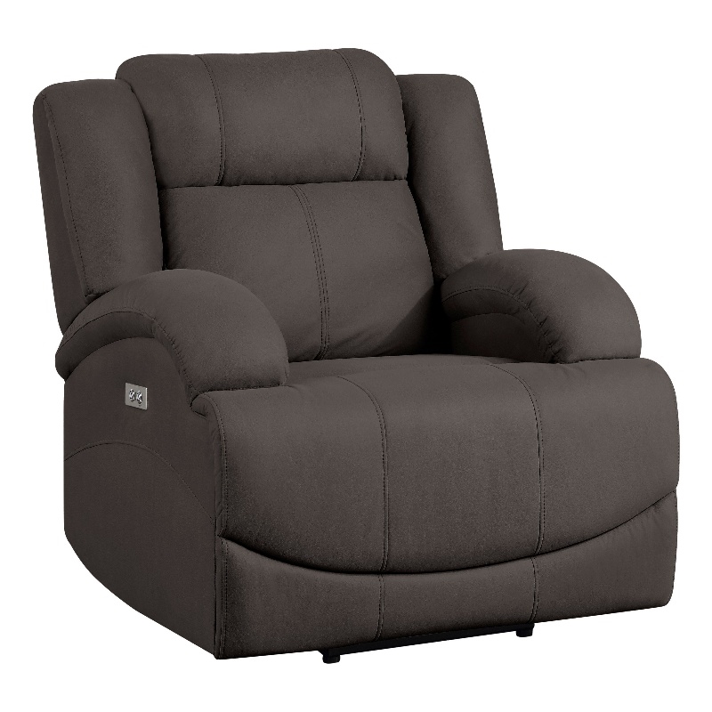 Kate 37 Inch Power Recliner Chair- USB- Brown Microfiber- Solid Wood