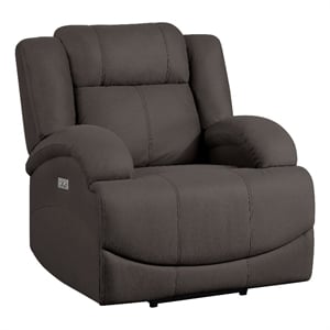 Kate 37 Inch Power Recliner Chair- USB- Brown Microfiber- Solid Wood