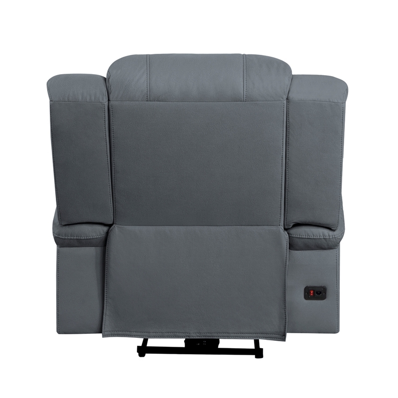Kate 37 Inch Power Recliner Chair- USB- Blue Microfiber- Solid Wood