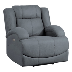 Kate 37 Inch Power Recliner Chair- USB- Blue Microfiber- Solid Wood
