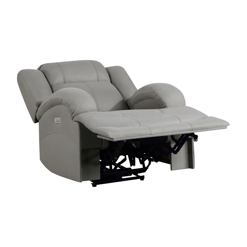 Kate 37 Inch Power Recliner Chair- USB- Gray Microfiber- Solid Wood