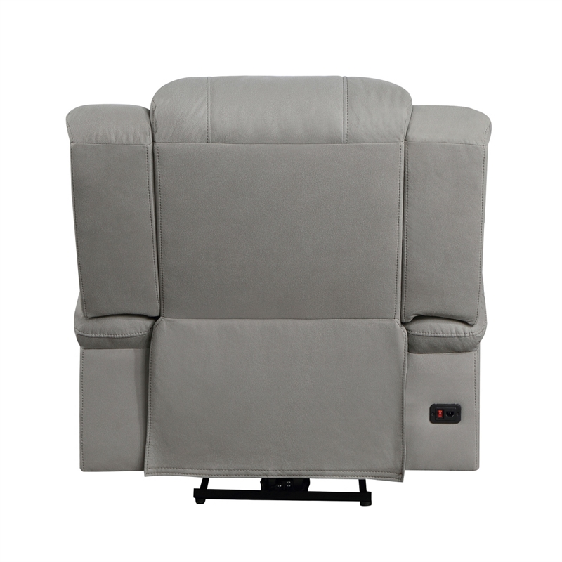 Kate 37 Inch Power Recliner Chair- USB- Gray Microfiber- Solid Wood