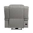 Kate 37 Inch Power Recliner Chair- USB- Gray Microfiber- Solid Wood