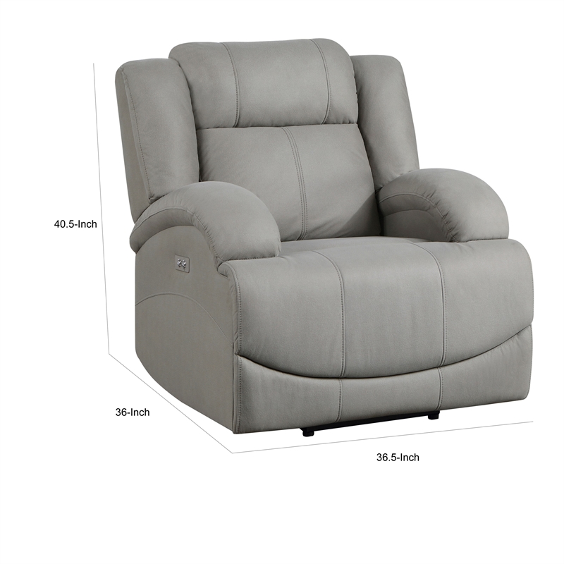 Kate 37 Inch Power Recliner Chair- USB- Gray Microfiber- Solid Wood