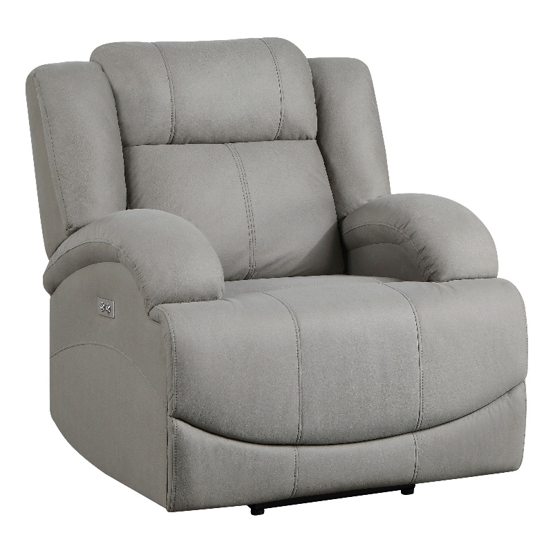 Kate 37 Inch Power Recliner Chair- USB- Gray Microfiber- Solid Wood