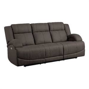 Kate 82 Inch Power Double Recliner Sofa- USB Ports- Brown Microfiber- Wood