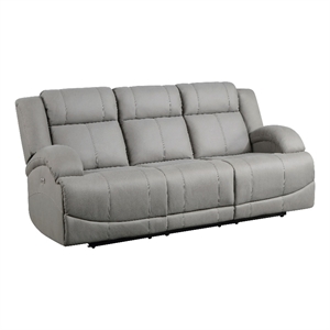 Kate 82 Inch Power Double Recliner Sofa- USB Ports- Gray Microfiber- Wood