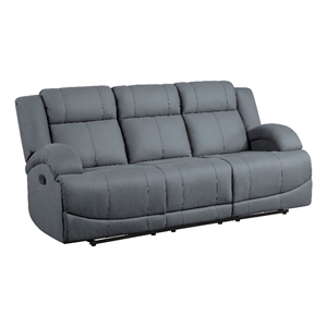 Kate 82 Inch Double Manual Recliner Sofa- Blue Microfiber- Solid Wood