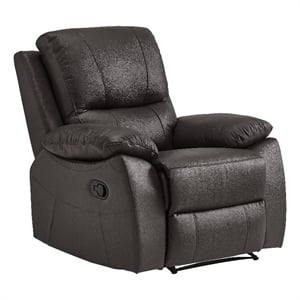 Drake 39 Inch Manual Recliner Chair- Soft Brown Faux Leather- Solid Wood