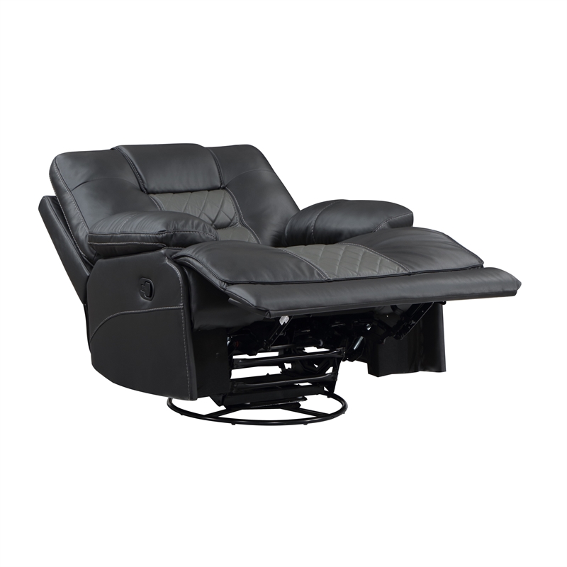 Liam 39 Inch Manual Swivel Glider Recliner Chair- Gray Faux Leather- Wood